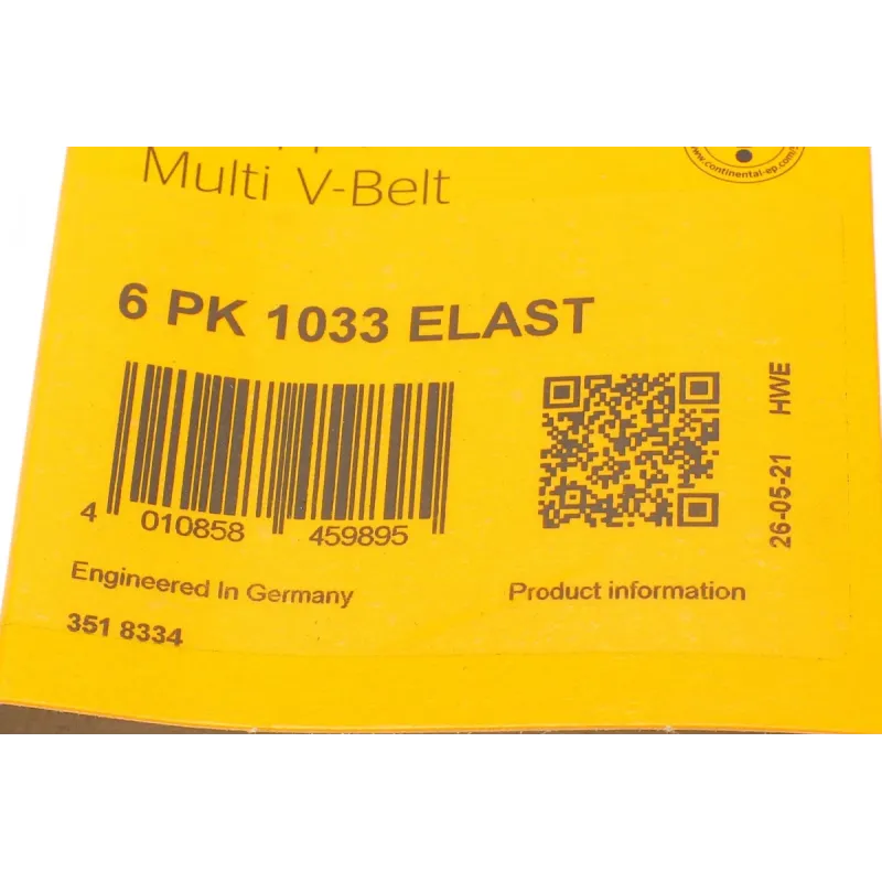 Ремінь генератора CONTINENTAL 6PK1033 ELAST для Ford Fiesta VI 1.25-1.6Ti 2008-, 1033 мм