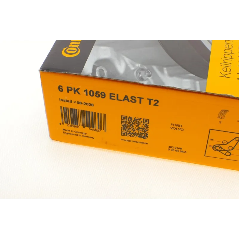 Ремінь генератора CONTINENTAL 6PK1059 ELAST T2 для Ford Focus, Volvo C30/S40/V50 (к-кт 2шт)