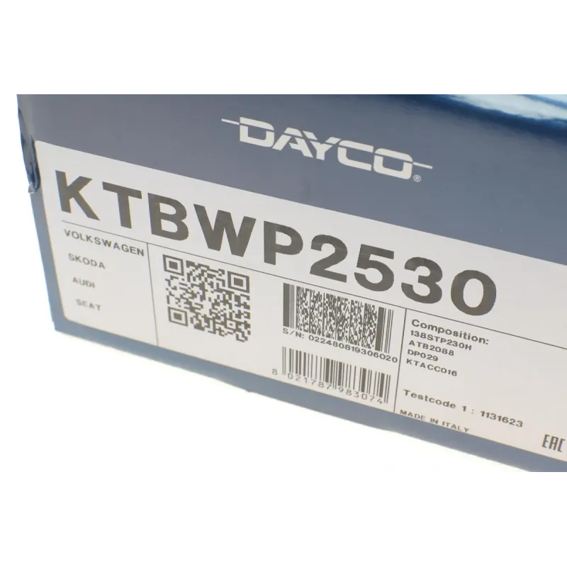 Комплект ГРМ з помпою DAYCO KTBWP2530 для Audi A3, Skoda Octavia, VW Golf 1.6 95-2013 (23x138z)