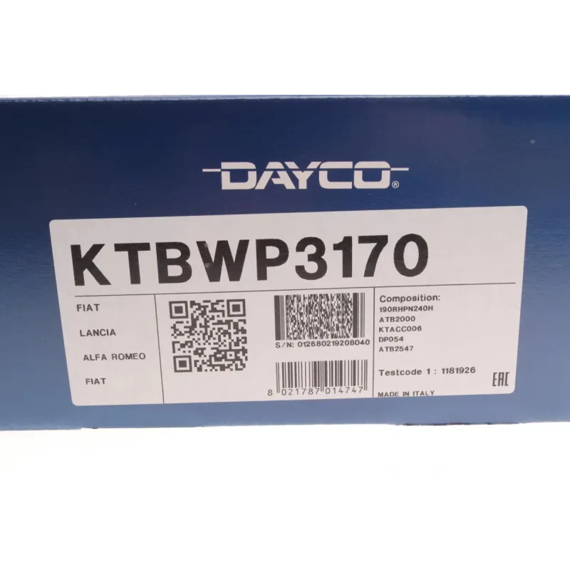 Комплект ГРМ з помпою DAYCO KTBWP3170 для Fiat Doblo 1.9D/JTD 2001-, 190 мм