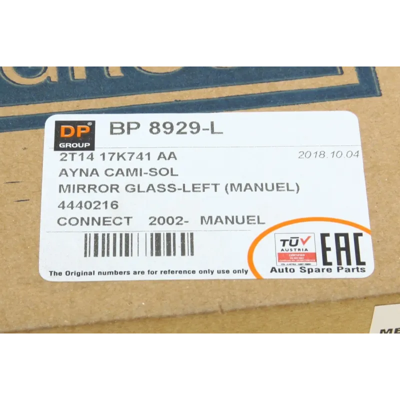 Скло дзеркала ліве DP BP 8929-L для Ford Connect 2002-, опукле