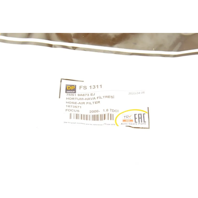 Патрубок повітряного фільтра DP FS 1311 для Ford Focus II 1.6 TDCi 2004-2012, 70/44 мм