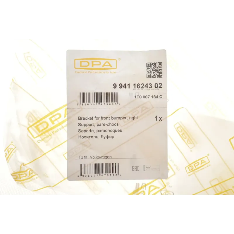 Кронштейн кріплення переднього бампера DPA 99411624302 для Volkswagen Touran 1T3 2010-2015 (R)