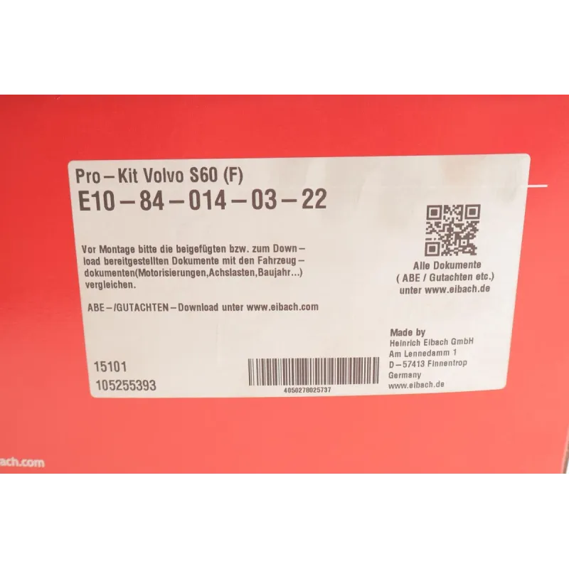 Комплект пружин EIBACH E10-84-014-03-22 для Volvo S60/V60 2010-2018 (4 шт.)