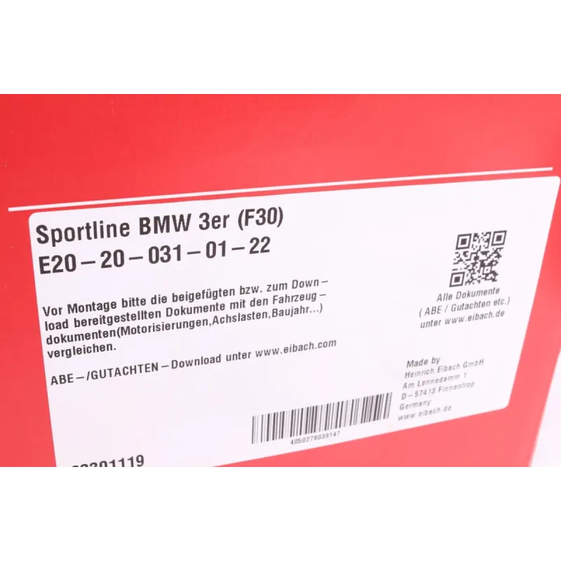Комплект пружин EIBACH E20-20-031-01-22 Sportline для BMW 3 (F30) / 4 (F32) 2011-
