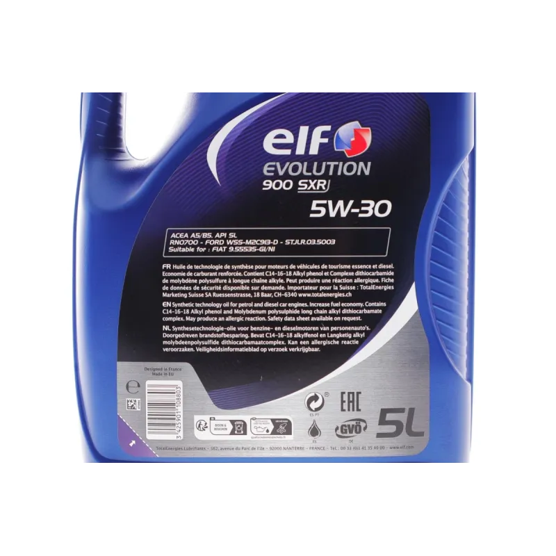 Моторна олива ELF Evolution 900 SXR 5W-30 5л (213894) ACEA A5/B5, API SL/CF, RN 0700