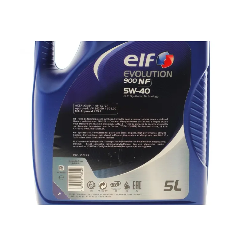 Моторна олива ELF Evolution 900 NF 5W40 5L (216651) B4/A3/CF/SL/MB 229.3/VW502.00/505.00/PORSCHE A40