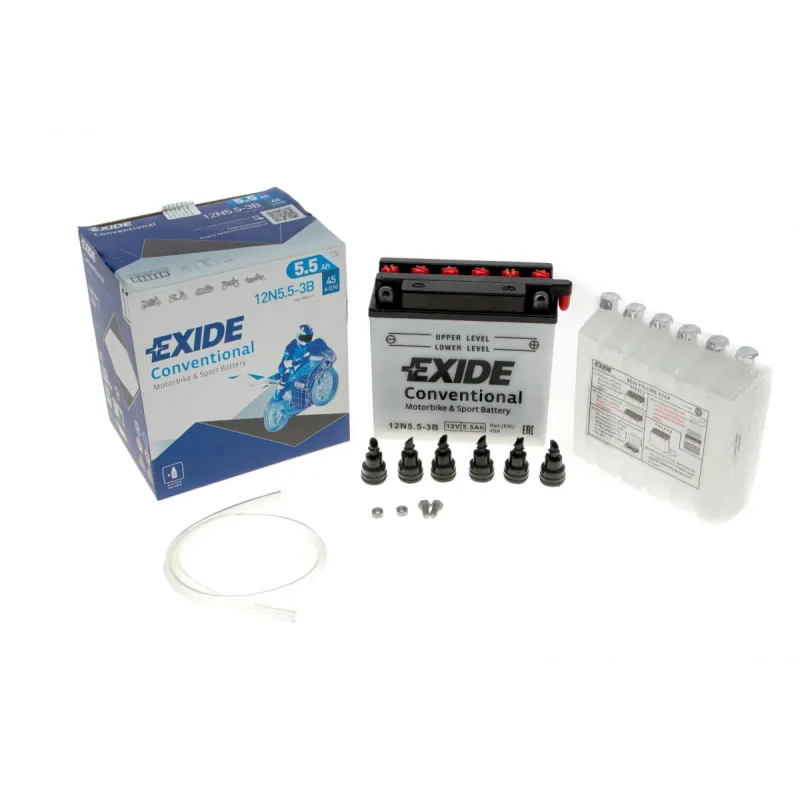 Акумулятор EXIDE 12N5,5-3B для мотоциклів Aprilia ETX, Yamaha RD, 45A, 6Ah, 135x60x130 мм