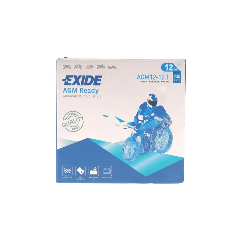 Акумулятор AGM 12Ah 200A EXIDE AGM12-12.1 (150x90x145) для мотоциклів Buell, Harley-Davidson