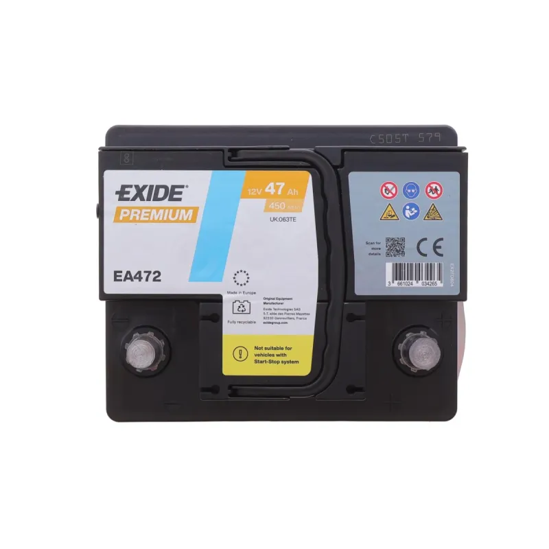 Акумулятор EXIDE EA472 47Ah 450A (207x175x175 B13) для Ford Fiesta, Focus, Chevrolet Corsa