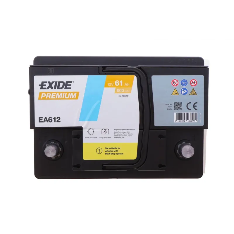 Акумулятор EXIDE EA612 61Ah/600A (242x175x175/+R/B13) для Audi 100 C2, C3, C4