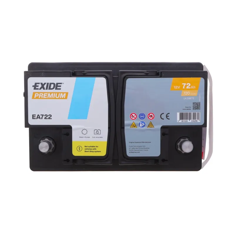Акумулятор EXIDE EA722 72Ah 720A 278x175x175 B13 для Alfa Romeo 156, Audi 100, Audi 80