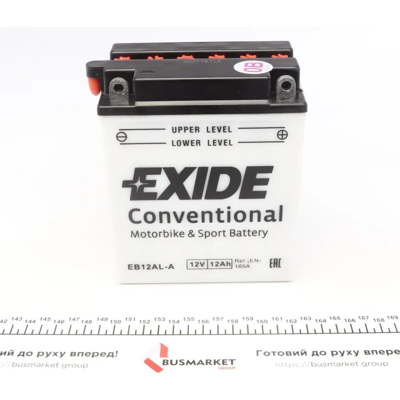 Акумуляторна батарея EXIDE EB12AL-A 12Ah/165A (134x80.1x160/+R/B0) для мотоциклів Kawasaki EN 500, Yamaha XV 535 Virago