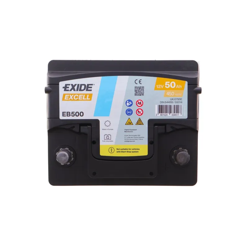 Акумуляторна батарея EXIDE EB500 50Ah/450A (207x175x190) для Alfa Romeo 147, 155, 33