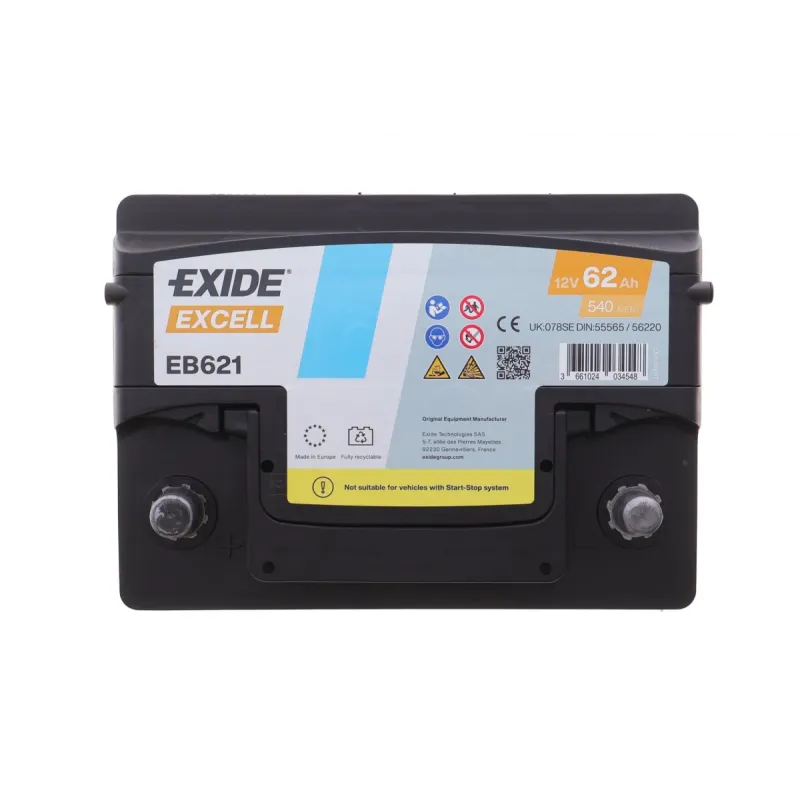 Акумулятор EXIDE EB621 62Ah/540A (242x175x190) для Alfa Romeo 75, 156, 12V