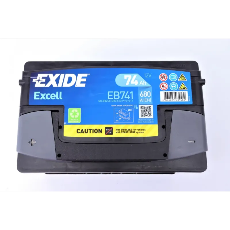 Акумулятор EXIDE EB741 74Ah 680A 278x175x190 B13 для Alfa Romeo, Chevrolet, Chrysler