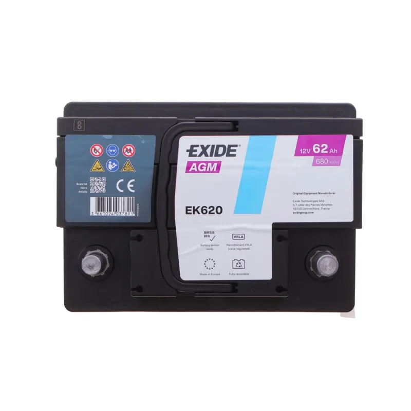 Акумулятор EXIDE EK620 Start-Stop AGM 62Ah/680A (242x175x190/+R/B13)