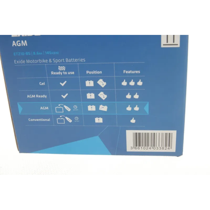 Акумулятор AGM EXIDE ETZ10-BS 12V 9Ah 145A (150x87x95мм) для мотоциклів