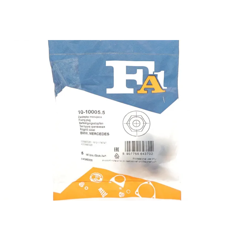 Гайка пластикова FA1 10-10005.5 для кріплення кузова BMW 1 (E81), Mercedes-Benz 190 (W201), чорна, к-кт 5шт, діаметр 4.3мм