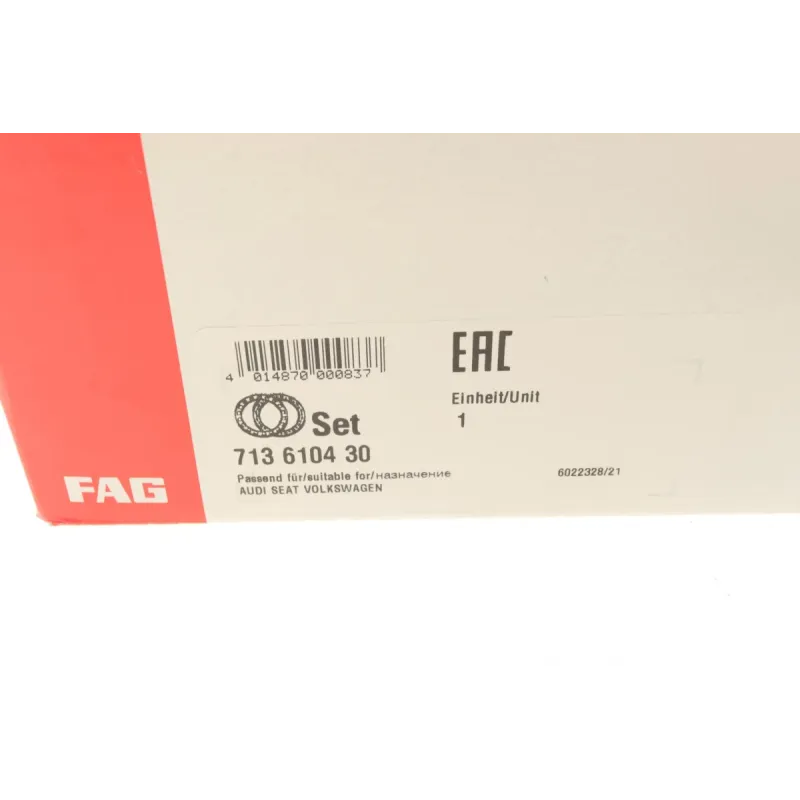 Підшипник маточини передній FAG 713610430 для Audi A4 B6/B7 Quattro 2000-2008, 43x85x40.3 мм