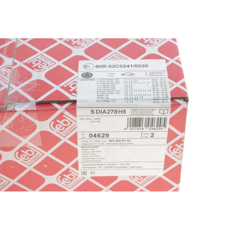 Диск гальмівний задній FEBI BILSTEIN 04629 для Mercedes-Benz C-Class W202/W203, E-Class W124/W210, 278x9 мм