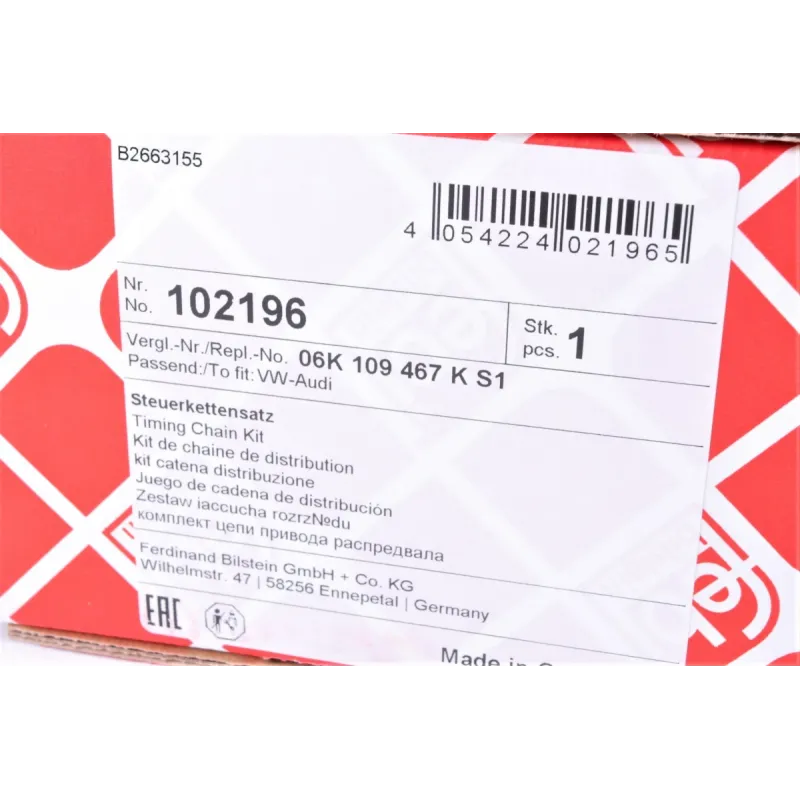 Комплект ланцюга ГРМ FEBI BILSTEIN 102196 для Audi A4/A5/A6, VW Passat 1.8-2.0 TFSI 2009-2012 (170 ланок, 6.35 мм)