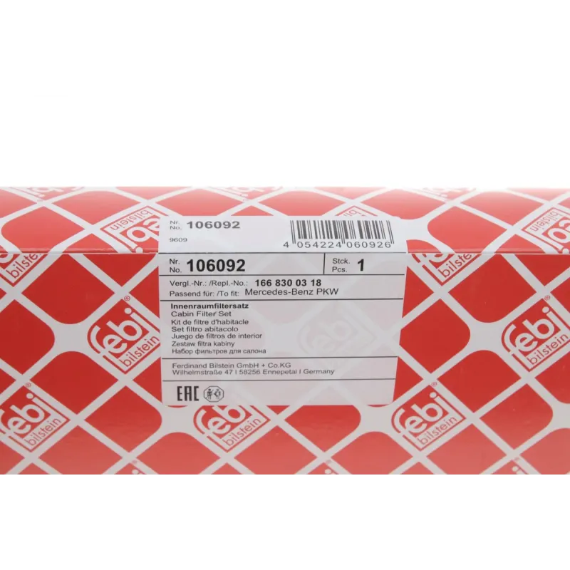Фільтр салону FEBI BILSTEIN 106092 вугільний для Mercedes-Benz M-Class W166 2011-2015, GL-Class X166 2012-2015