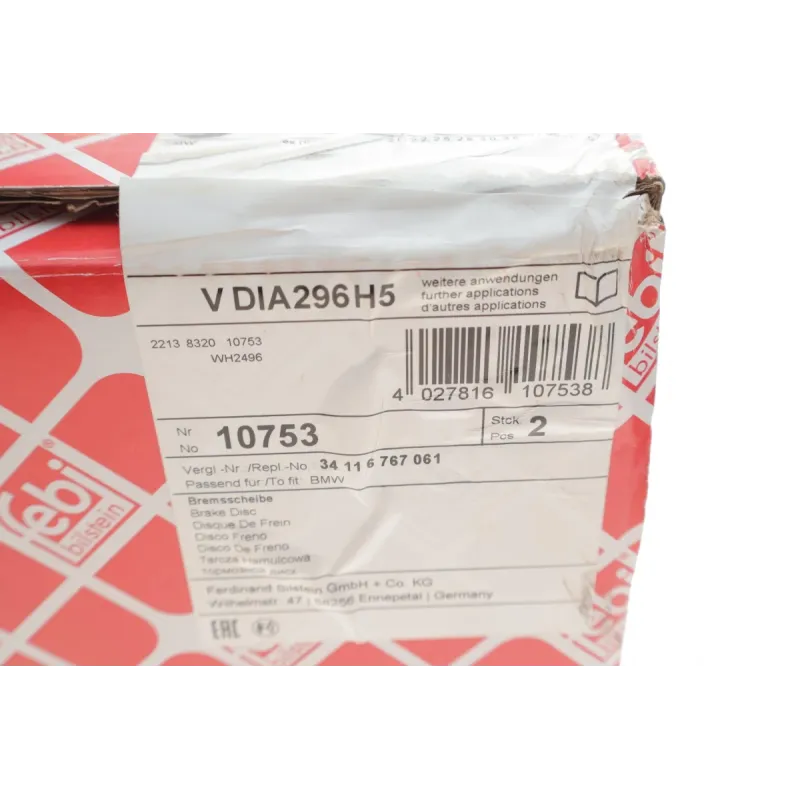 Диск гальмівний передній FEBI BILSTEIN 10753 для BMW 5 (E39) 1995-2004, 296x22 мм