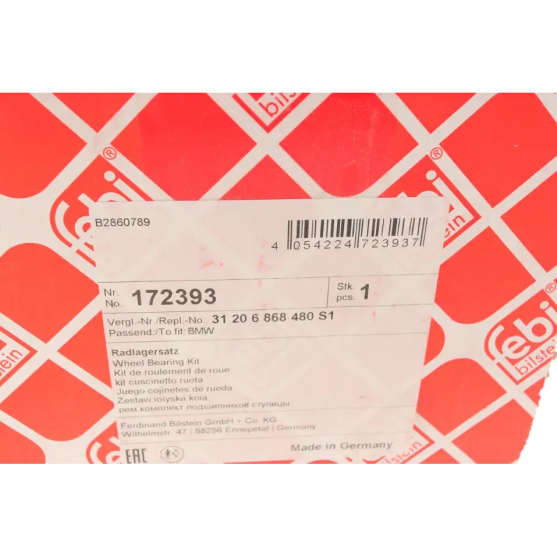 Підшипник маточини передній FEBI BILSTEIN 172393 для BMW 5 F10/F11, 6 F12/F13, 7 F01-F04, X3 F25/F26, 35x75x96 мм