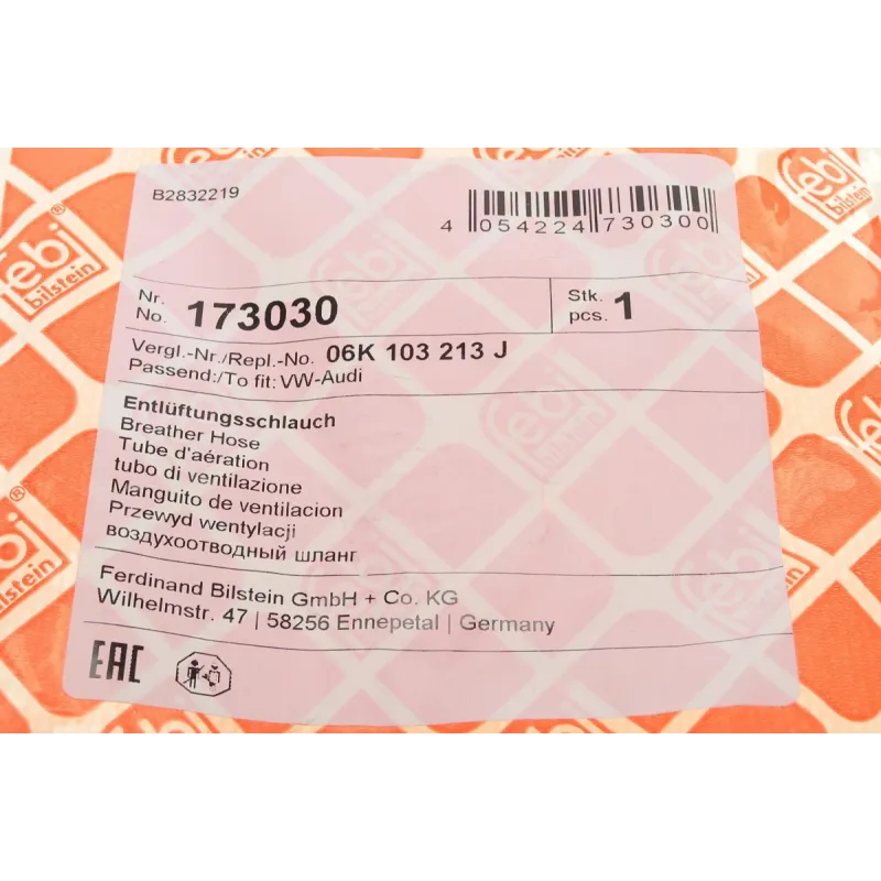 Патрубок вентиляції картера FEBI BILSTEIN 173030 для Skoda Superb, VW Passat B8, Golf VII 1.8/2.0 TSI 2012-