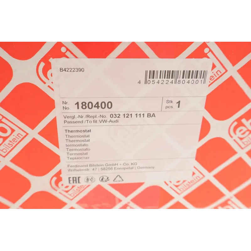 Термостат FEBI BILSTEIN 180400 для Skoda Octavia, VW Golf IV 1.4/1.6 16V 1997-2010, 87°C