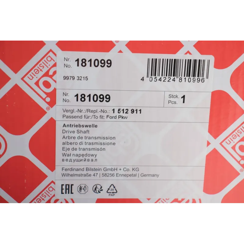Піввісь права FEBI BILSTEIN 181099 для Ford Transit/Tourneo 2.2 TDCi 2007-2011 (28/41 з., 98/99 мм)