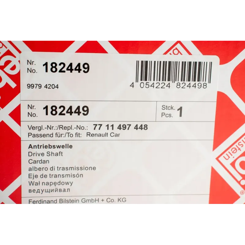 Піввісь права FEBI BILSTEIN 182449 для Renault Megane/Scenic III 1.5 dCi/1.6 16V 2008-, 25x26x927мм