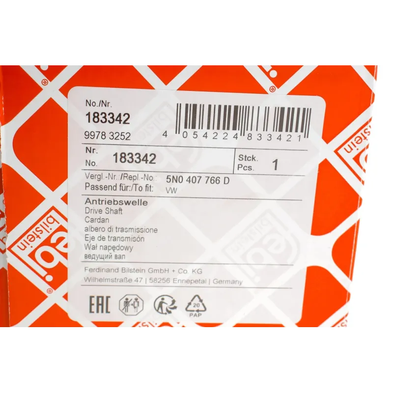 Піввісь права FEBI BILSTEIN 183342 для VW Passat B8 4motion 2015-, Audi Q3 8U 2011-2018 (36x592 мм)
