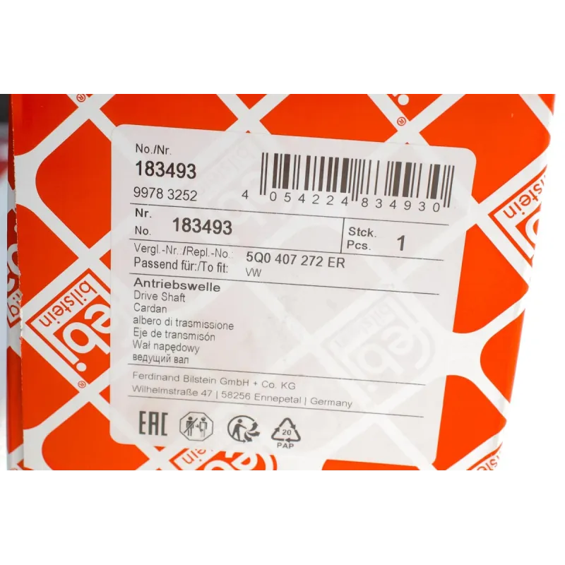 Піввісь права FEBI BILSTEIN 183493 для VW Caddy 2.0 TDI 2010-2020 (36z/603mm)