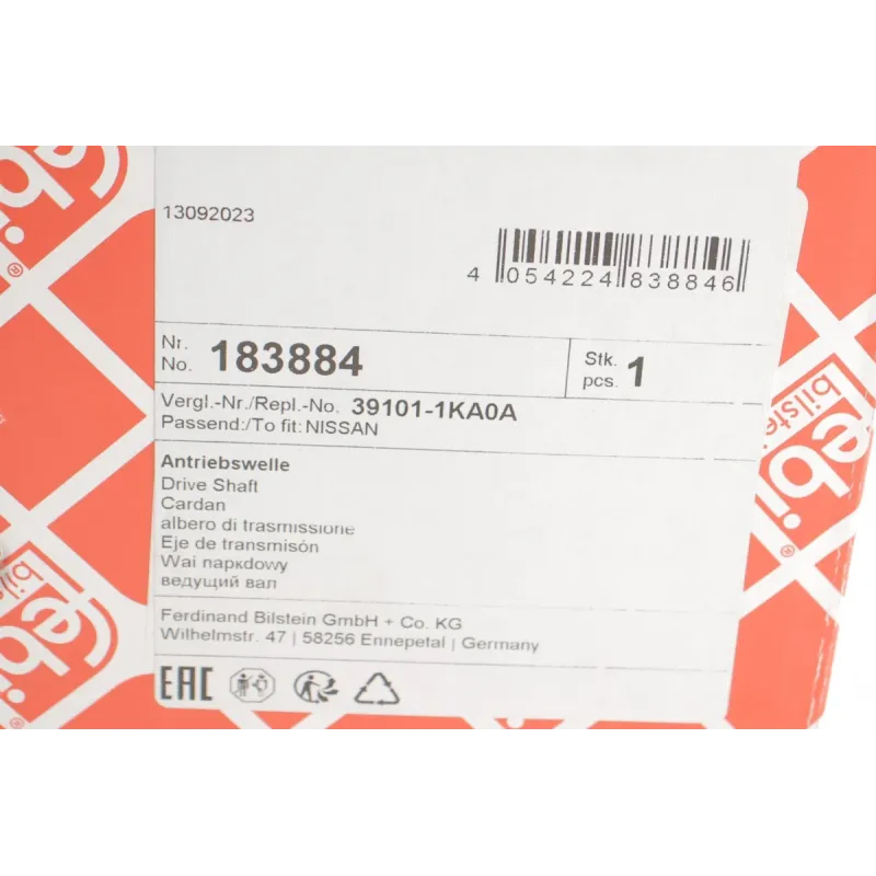 Піввісь передня ліва FEBI BILSTEIN 183884 для Nissan Juke F15 1.6 2010-2019 (29z/26z/687mm)