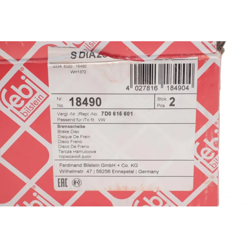 Диск гальмівний задній FEBI BILSTEIN 18490 для Volkswagen T4 1991-2003, 280x12 мм