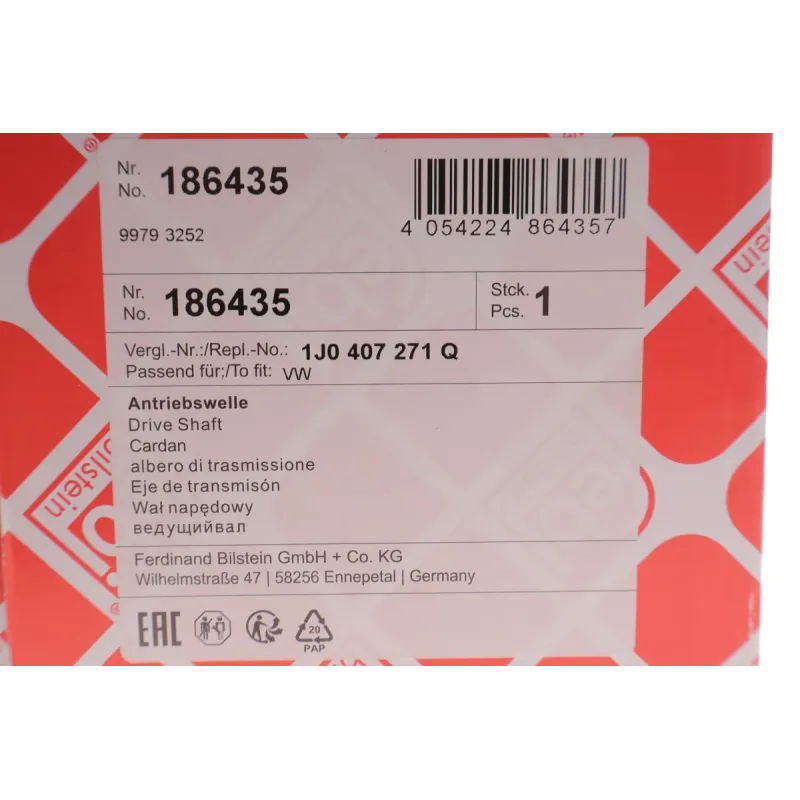 Піввісь ліва FEBI BILSTEIN 186435 для Audi A3, VW Golf IV, Skoda Octavia (36z/33z/556mm)