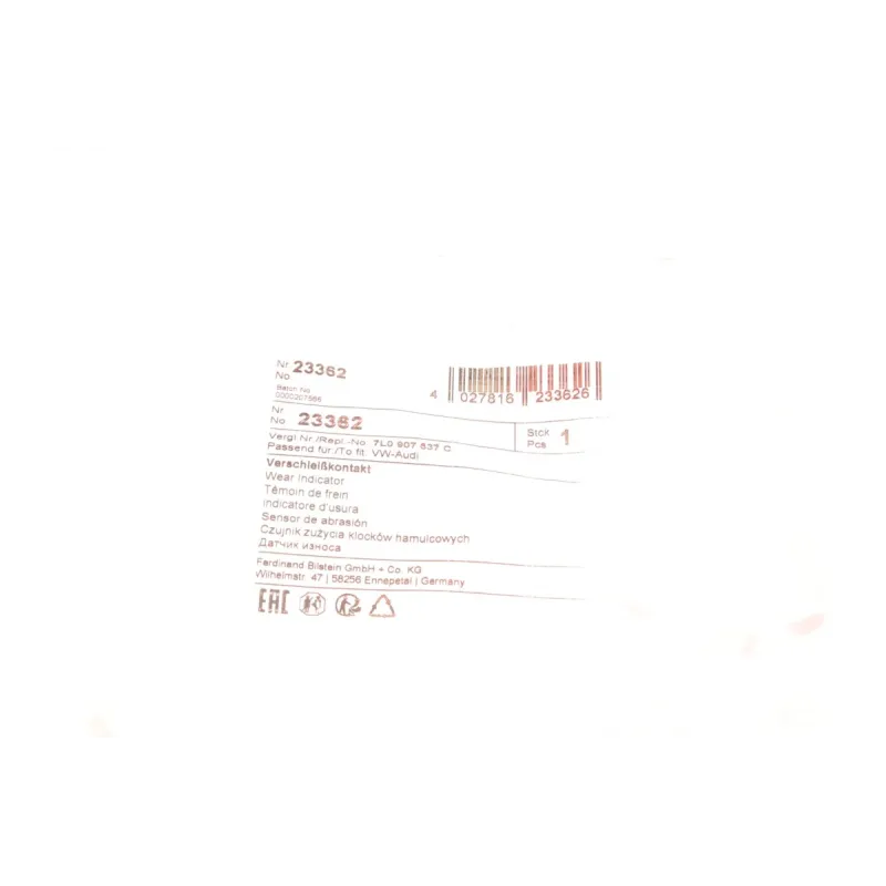 Датчик зносу гальмівних колодок задній FEBI BILSTEIN 23362 для VW Touareg, Audi Q7, Porsche Cayenne, 255 мм