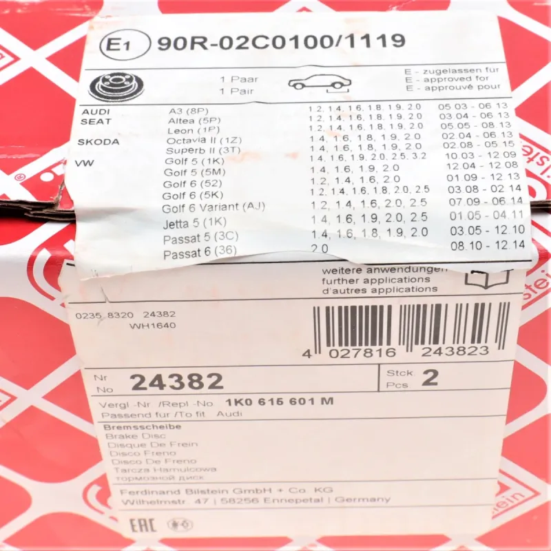 Диск гальмівний задній FEBI BILSTEIN 24382 для Audi A3, VW Golf, Passat 286x12 мм