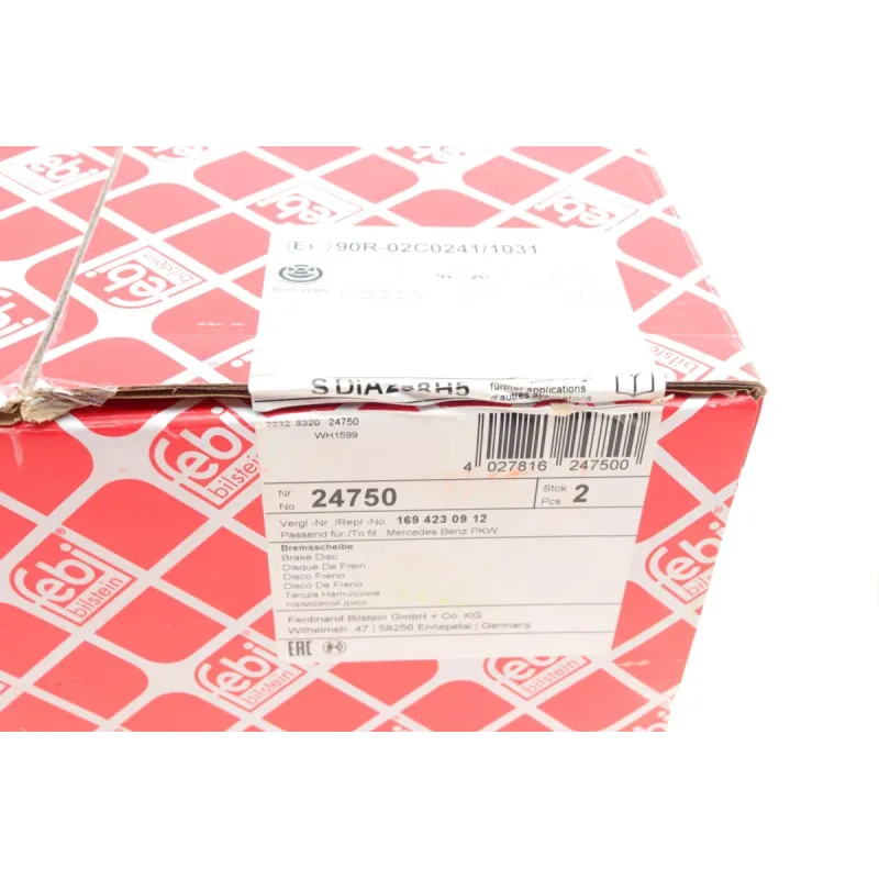 Диск гальмівний задній FEBI BILSTEIN 24750 для Mercedes-Benz A-Class W169/B W245 2004-2012, 258x8 мм