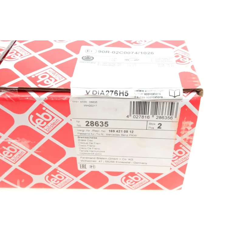 Диск гальмівний передній FEBI BILSTEIN 28635 для Mercedes-Benz A-Class W169 / B-Class W245 2005-2012, 276x22 мм