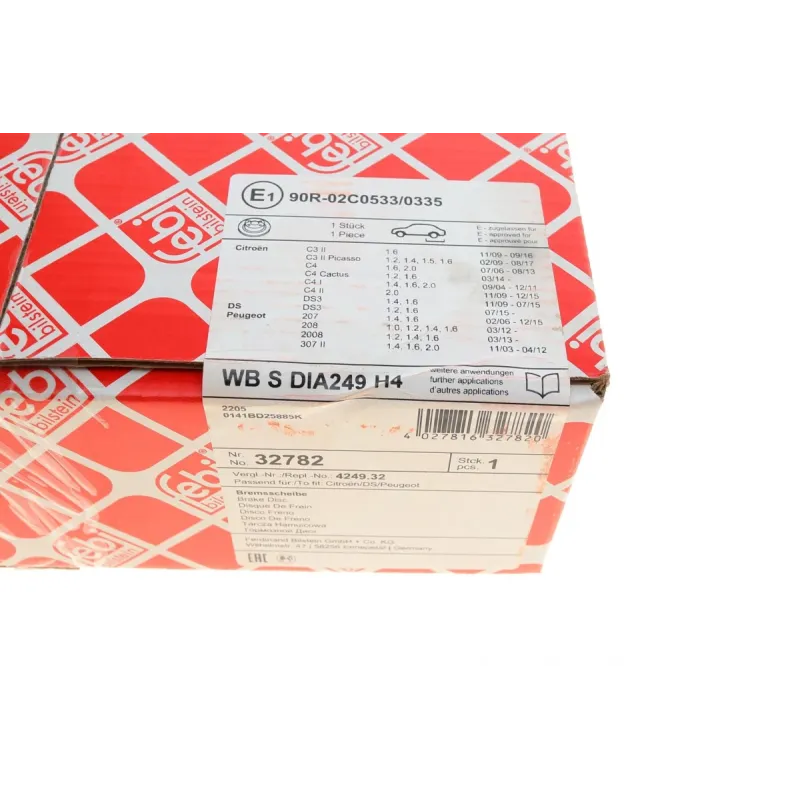 Диск гальмівний задній FEBI BILSTEIN 32782 для Citroen C3/C4, Peugeot 207/307, 248.4х9 мм
