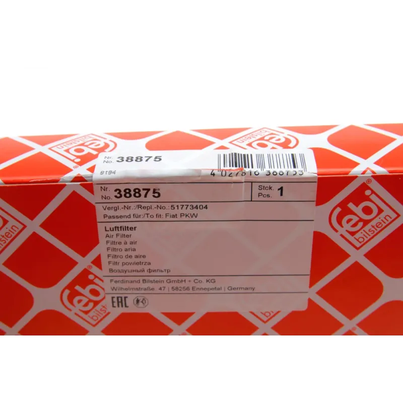 Фільтр повітряний FEBI BILSTEIN 38875 для Fiat 500C 1.4 16V 2009-, 317x153x30 мм