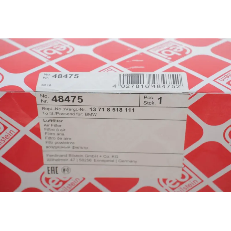 Фільтр повітряний FEBI BILSTEIN 48475 для BMW 3 (F30) 330d, 5 (F10) 530d, 366x148x77 мм