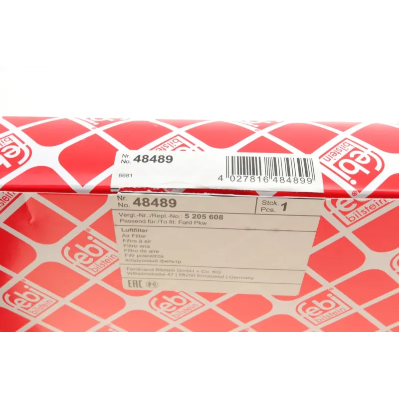 Фільтр повітряний FEBI BILSTEIN 48489 для Ford Mondeo 2.0 Duratec 16V 2014-, C-MAX 2.0 Duratec 16V 2010-, 237x206x44 мм