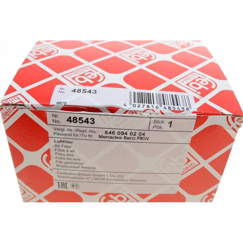 Фільтр повітряний FEBI BILSTEIN 48543 для Mercedes-Benz C-Class W204 2.0/2.2 CDI 2007-2014, 338x119x81 мм