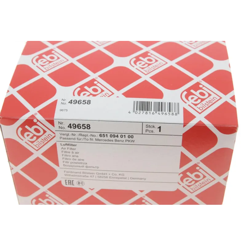 Фільтр повітряний FEBI BILSTEIN 49658 для Mercedes-Benz C-Class (W205/S205) 2.2CDI OM651 2013-, 260x134x114 мм