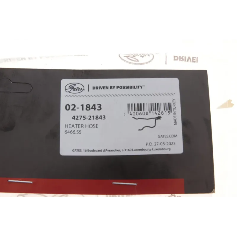 Патрубок пічки GATES 02-1843 для Citroen Berlingo, Peugeot Partner 1.4i 1996-2007, діаметр 20/14.5 мм