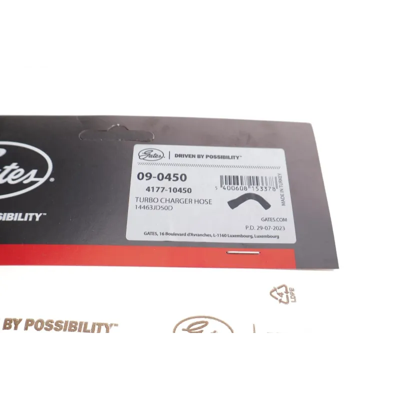 Патрубок інтеркулера GATES 09-0450 для Nissan Qashqai J10/JJ10 1.5 dCi 2007-2014, 52.5/43 мм